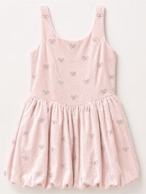 LoveShackFancy Girls Light Pink Velvet Bow-Embellished Party Dress